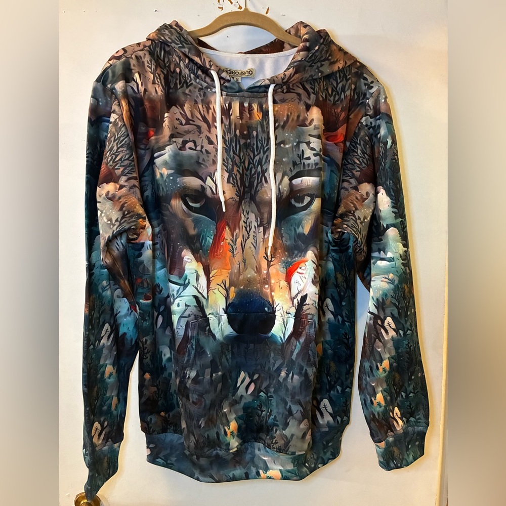 Our Forest Wolf Face Pullover Hoodie